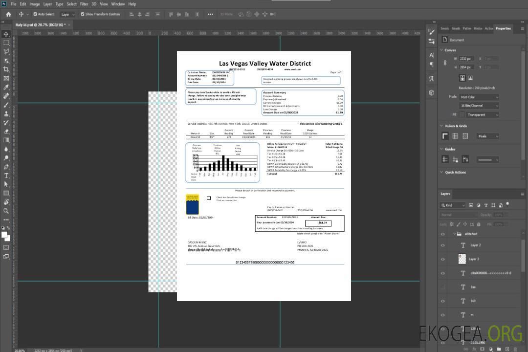Modèle de facture de services publics pour les entreprises du Las Vegas Valley Water District (LVVWD) aux formats Word et PDF template